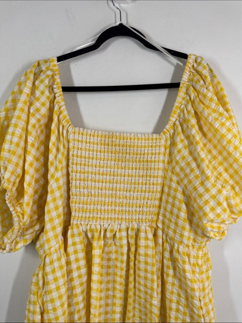 Old Navy Cotton Gingham Smocked Dress Yellow White 3X Cottagecore Summer Picnic - Picture 13 of 14